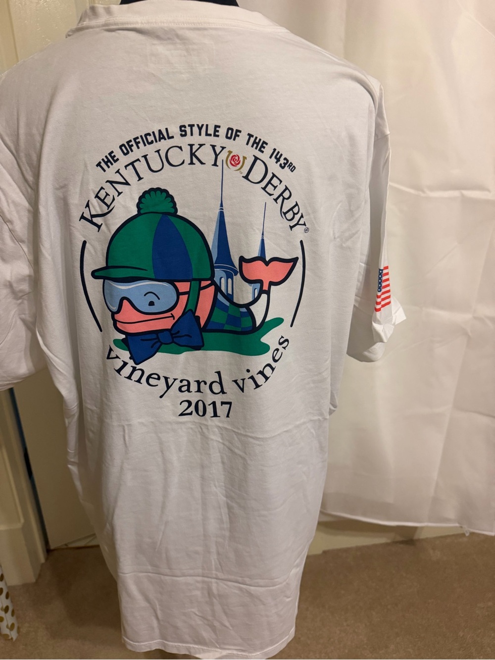 Vineyard Vines White Kentucky Derby 2017 Graphic Tee with Green & Blue Art